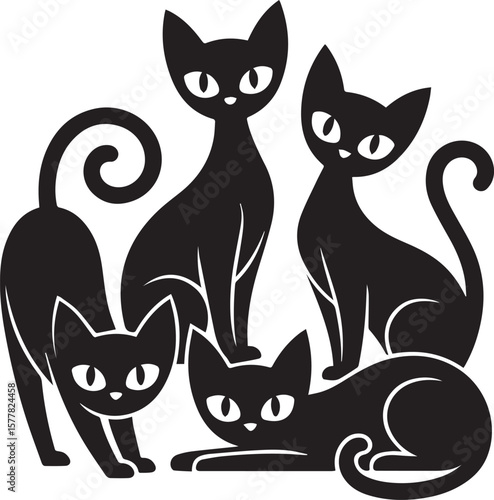 Cute black silhouette cats for Halloween or any occasion