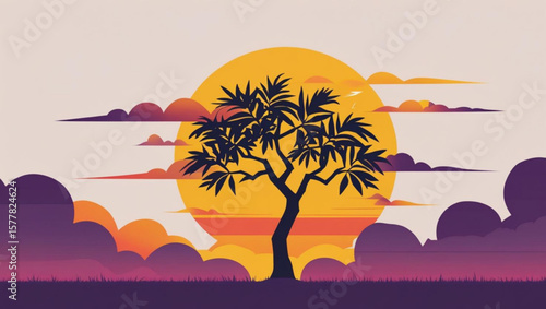 Sunset Over a Lone Tree
