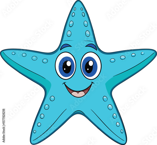 Smiling cartoon starfish vector in blue color for ocean animal design, sea creature art and marine character
