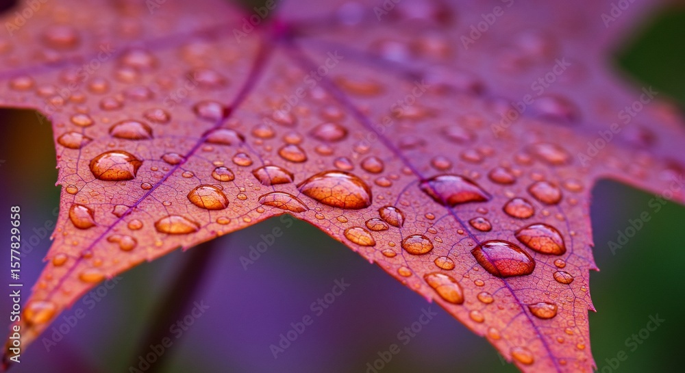 Obraz premium Raindrops adorning an autumn leaf