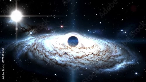 A surreal black hole pulls in a spiral galaxy with bright stars and nebulae