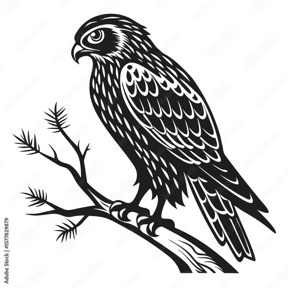 Fototapeta premium Isolated Black Silhouette of Owl on White Background