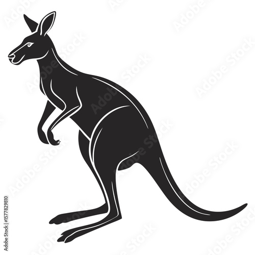 Isolated Black Silhouette of a Kangaroo on White Background
