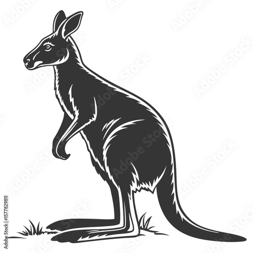 Isolated Black Silhouette of a Kangaroo on White Background