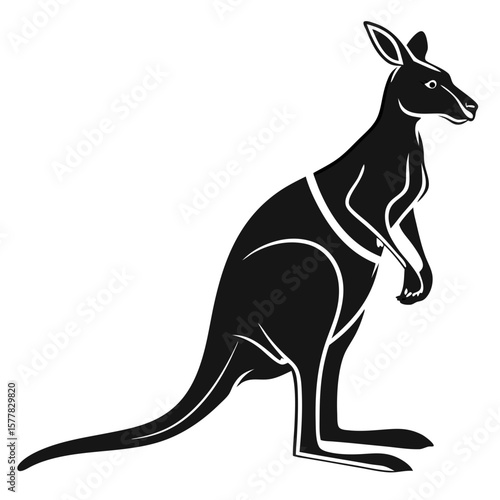 Isolated Black Silhouette of a Kangaroo on White Background