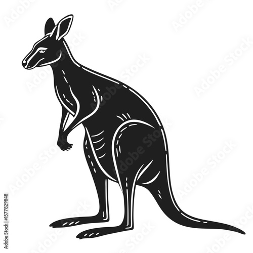 Isolated Black Silhouette of a Kangaroo on White Background