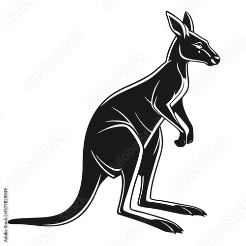 Isolated Black Silhouette of a Kangaroo on White Background