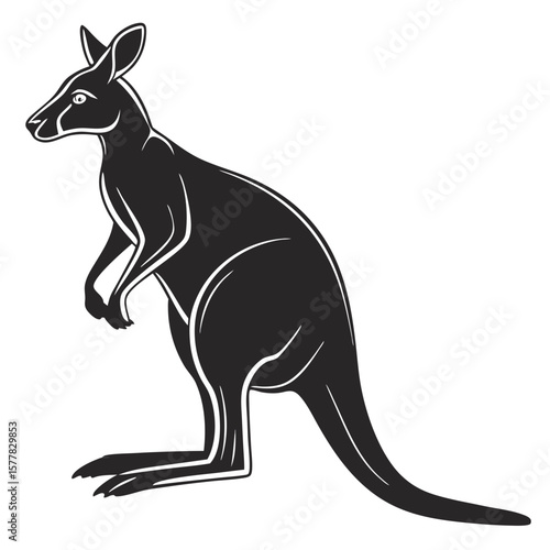 Isolated Black Silhouette of a Kangaroo on White Background