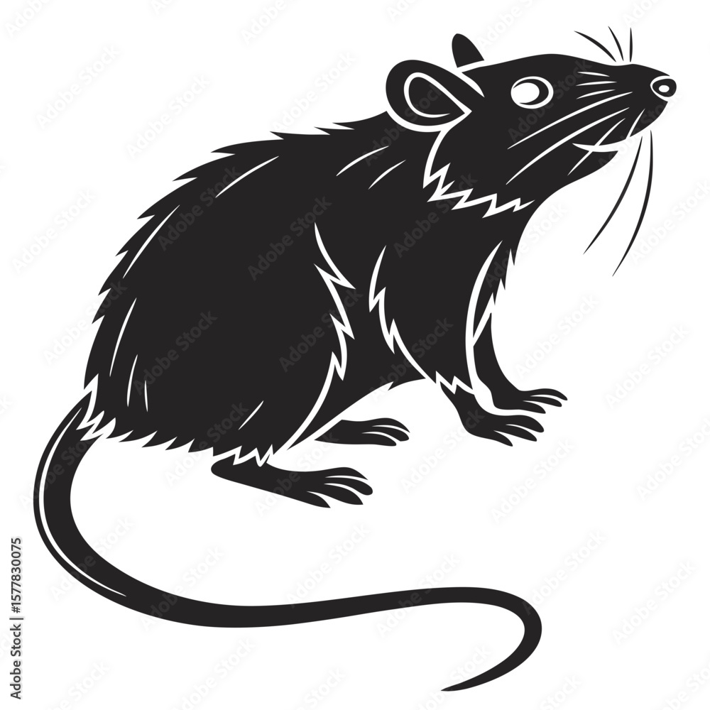 Obraz premium Isolated Black Silhouette of a Rat on White Background