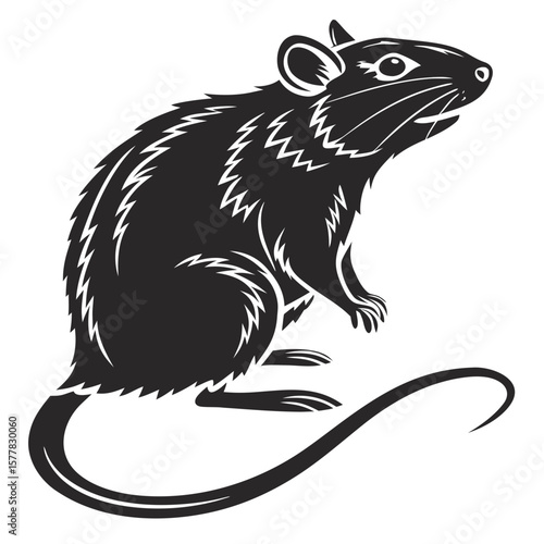 Isolated Black Silhouette of a Rat on White Background
