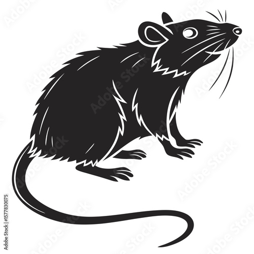 Isolated Black Silhouette of a Rat on White Background