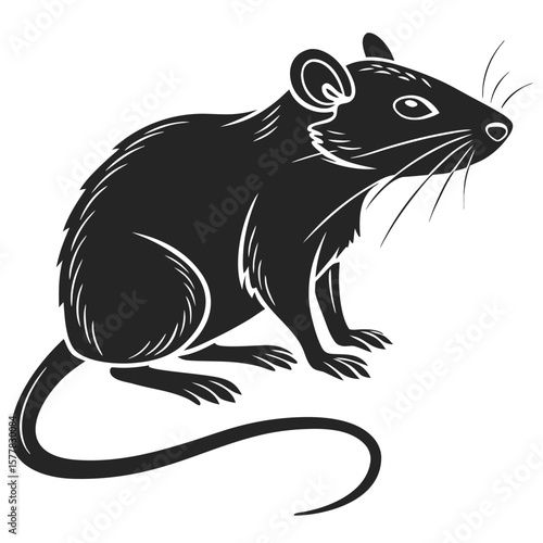 Isolated Black Silhouette of a Rat on White Background