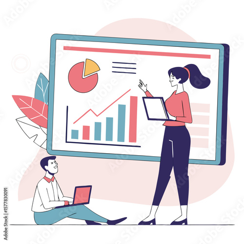 Business people having a meeting in office with laptops and charts