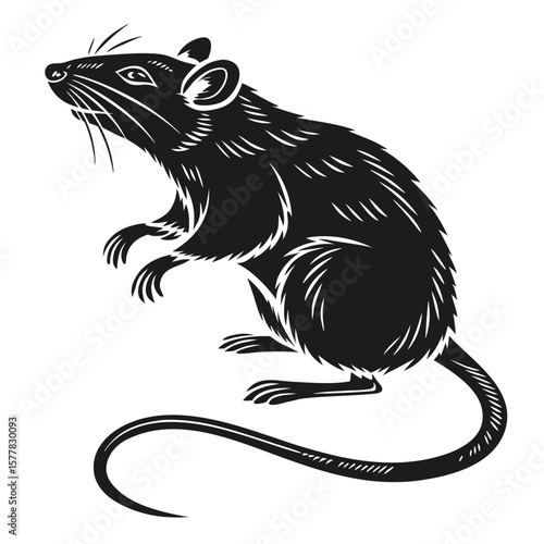 Isolated Black Silhouette of a Rat on White Background