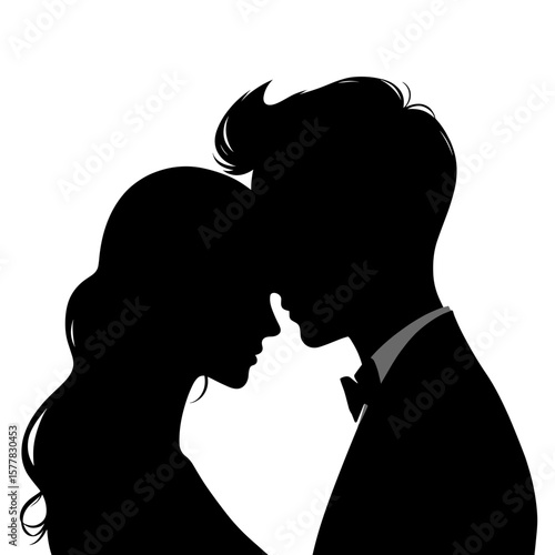 Vector silhouette of a loving couple in an embrace, romantic and intimate mood on a transparent background