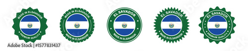 El Salvador product label set. El Salvador flag, premium made in El Salvador. Labels, seals, stamps, flags, icons