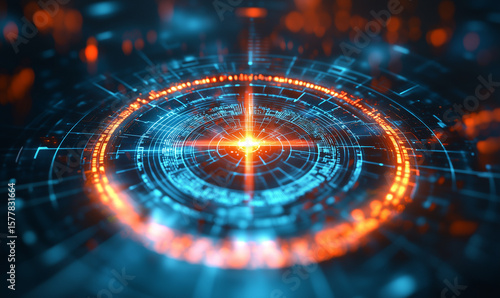 Wallpaper Mural Abstract digital pattern with glowing circles and lines in blue and orange tones, resembling a futuristic technology design. Torontodigital.ca