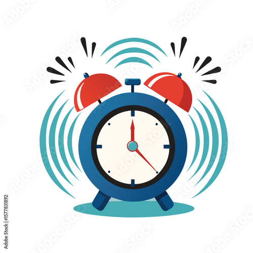 Retro alarm clock ringing loudly with sound waves emanating from it