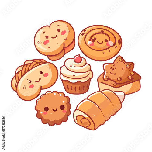  Bakery Flatlay – Cute Bread and Pastries Set
