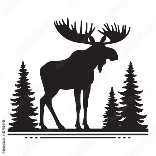 Minimalist Black Moose Silhouette Isolated