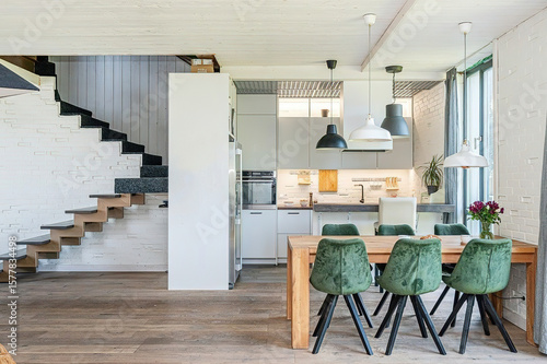 modern luxury dining room interior, 3d render