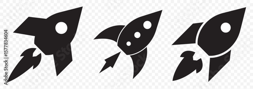 Rocket vector icon silhouette. Rocket Ship Black Silhouette Icon - Vector Illustration on Transparent Background. EPS 10.