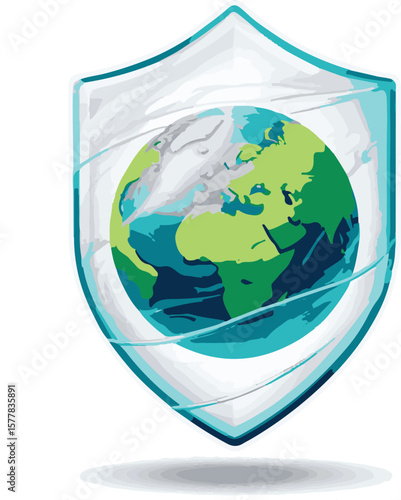 Planet earth protected by a transparent shield symbolizing global security and environmental protection