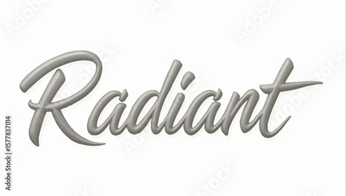 Radiant text in italic font on a white background, detailed close up