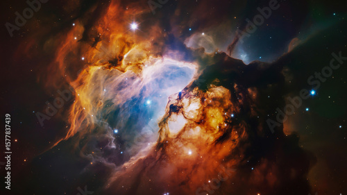 Wallpaper Mural Vibrant cosmic nebula with glowing stars and interstellar gas clouds Torontodigital.ca