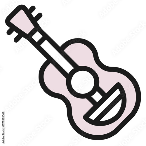 Acoustic guitar graphic illustration on white background represents musical instrument. Acoustic guitar features outline and elegant style, shows musical instrument concept.