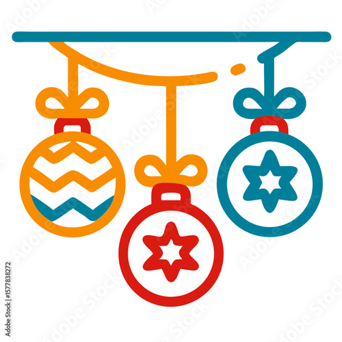 Colorful Christmas Ornaments Hanging in Festive Design for Holiday Crafts, Greeting Cards, Decorations, and Seasonal Celebrations  
