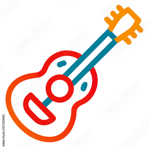 Acoustic guitar isolated as outline illustration, guitar is a stringed instrument for playing music. Acoustic guitar with strings and body create folk melody.