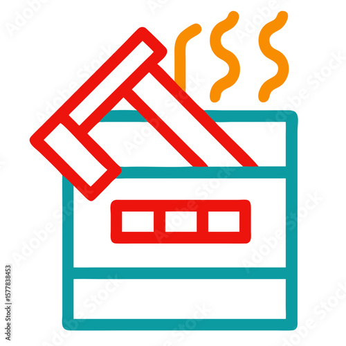 Simple furnace illustration with bright red and blue outline on white backdrop. Clean furnace imagery depicts warmth and industry. Simple furnace concept for modern design, logos, or infographics,