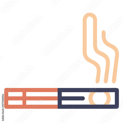 Smoking cigarette illustration shows burning tobacco with fumes. Smoking cigarette, a simple design, is a symbol of addiction, harmful to health.