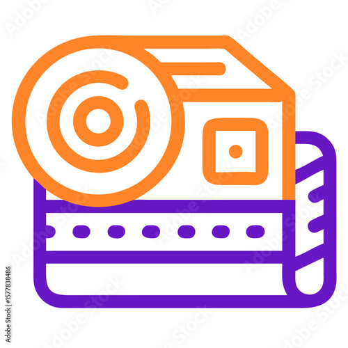 Film roll icon design showcases paper roll. Paper roll design includes a film square and target object, conveying creative expression. Use this film roll icon for website designs, logos,