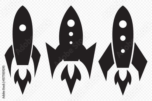 Rocket vector icon silhouette. Rocket Ship Black Silhouette Icon - Vector Illustration on Transparent Background. EPS 10.