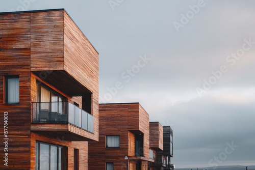 closeup of modern wooden building facades that showcase innovative design and craftsmanship
