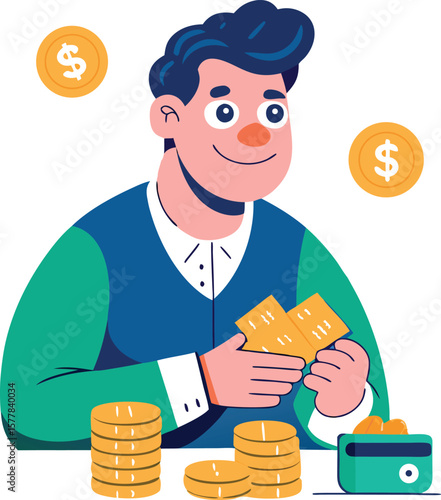 illustration of a man with money and coins