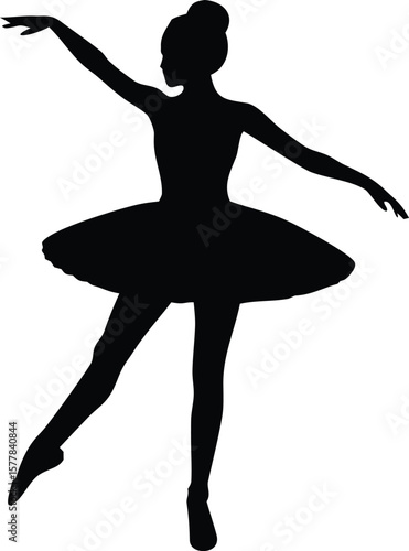 Silhouette of a graceful ballet dancer in a tutu performing a pose