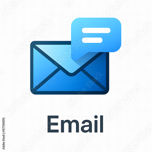 Modern blue envelope icon with a speech bubble indicating a new message