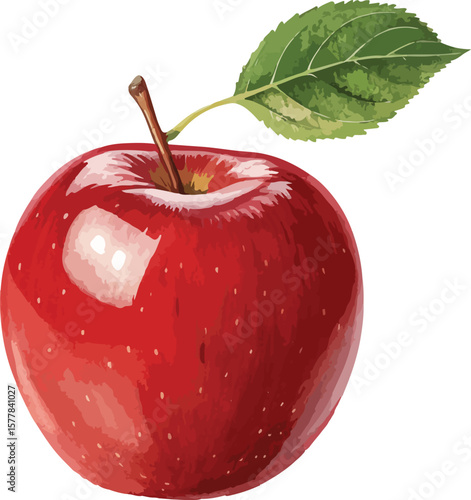red apple with leaf