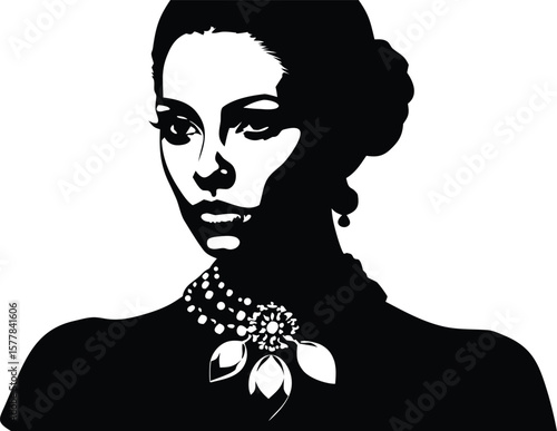 An elegant woman adorned with striking jewelry, exuding sophistication and beauty