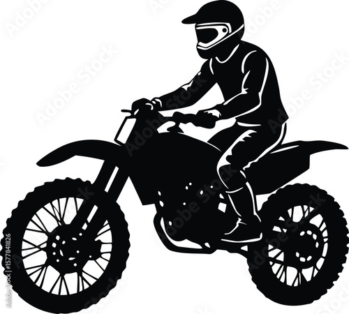 A motocross rider in full gear skillfully maneuvers a dirt bike in a dynamic illustration