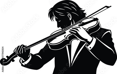 Silhouette of a man playing the violin with intense focus