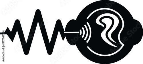 A sound wave is shown entering an ear symbol, representing hearing and audio
