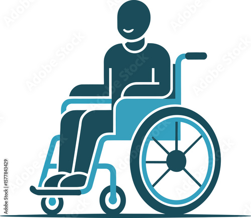 A stylized illustration of a person sitting in a wheelchair on a light gradient background design art