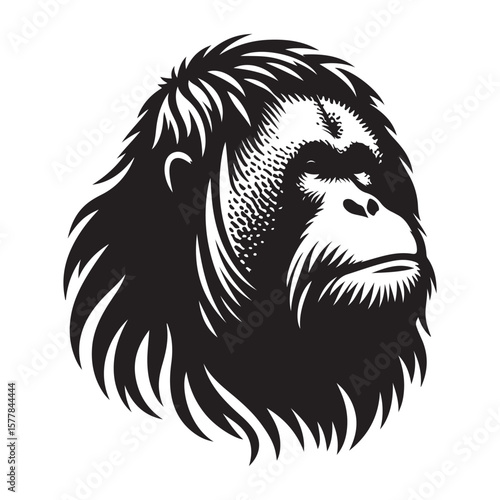 Minimalist Black Orangutan Silhouette Front View