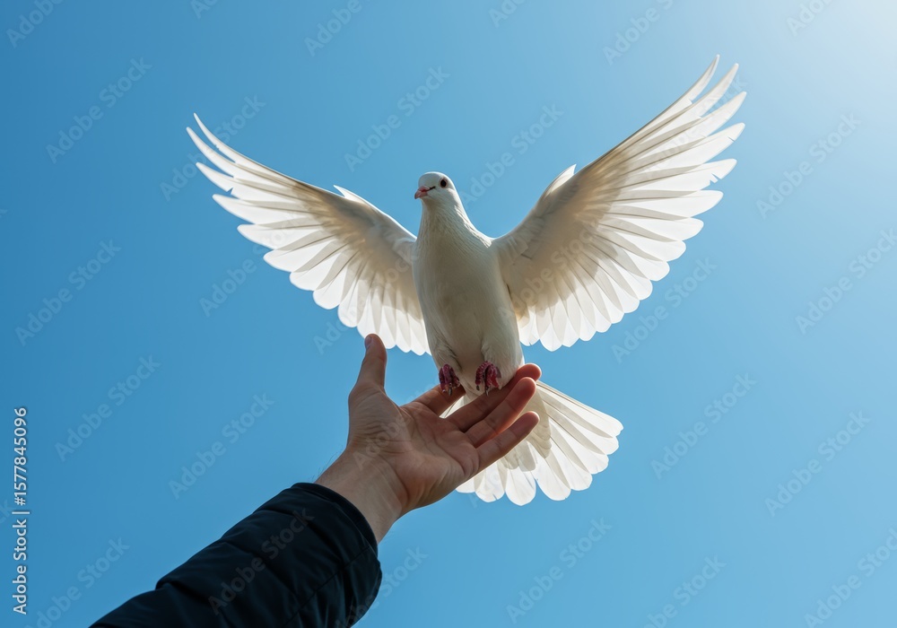 Fototapeta premium White Dove Taking Flight Symbol of Peace and Hope