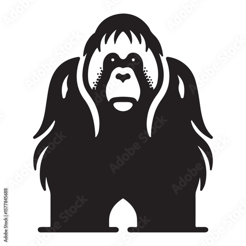 Minimalist Black Orangutan Silhouette Front View