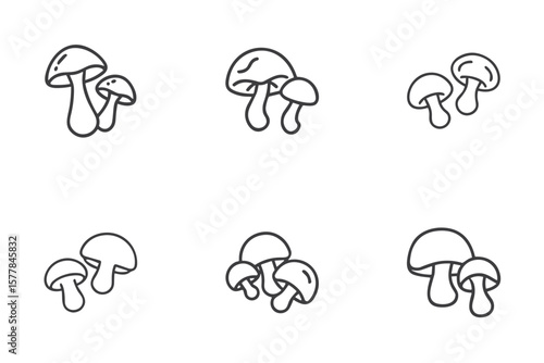 Mushroom icon set for organic food blogs, recipe sites, vegetarian clipart, educational materials, culinary product design and nature graphics